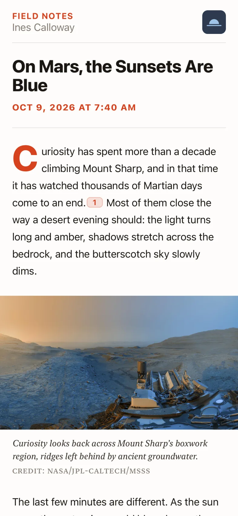Ember on an iPhone, showing the same article sized for a phone.