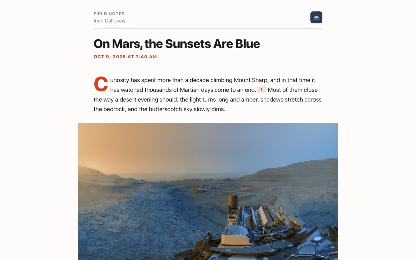 Ember on a Mac, showing the article’s headline, drop cap, and lead photo.